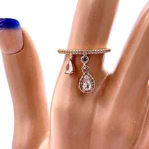 drop Cubic zirconia dangle‎ band ring plated gold
